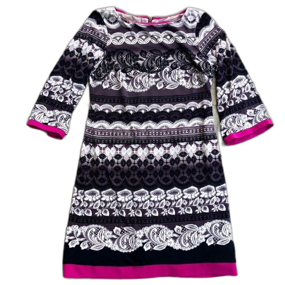 Eliza J Mini Shift Dress Jersey Knit Printed Gray Pink 8